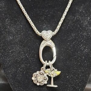 Brighton Silver Tone Heart Add A Charm Necklace‎ Martini Glass Flower Pendant